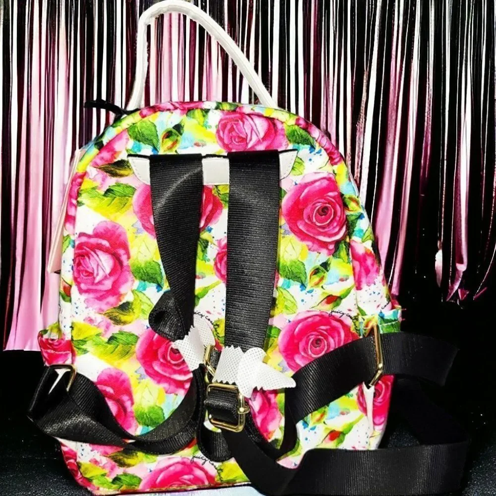 Juicy Couture colorful pink roses floral backpack NWT